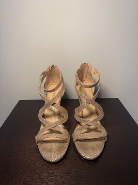 Kelly & Katie Sparkle Strappy High Heel Sandals - Champagne Size 9 1/2